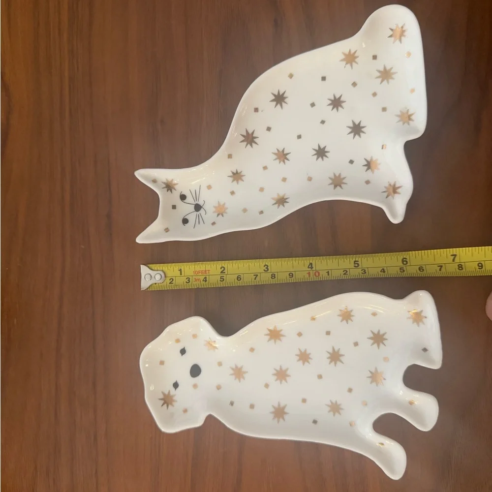West elm Cat and Dog Trinket Dishes - White and Gold